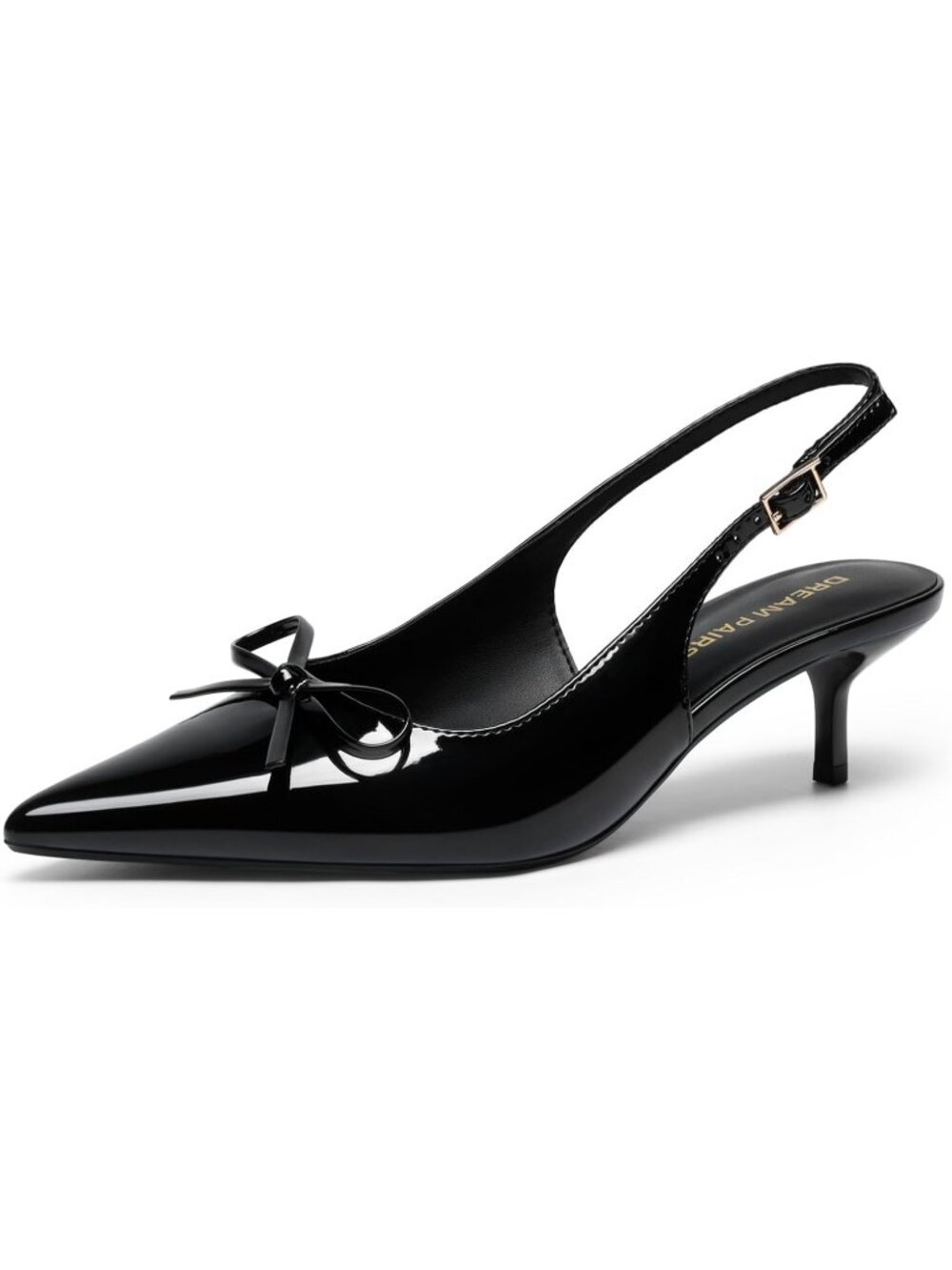 DREAM PAIRS Women's Black-pat Slingback Kitten Heels Pumps with Bow Low Heels